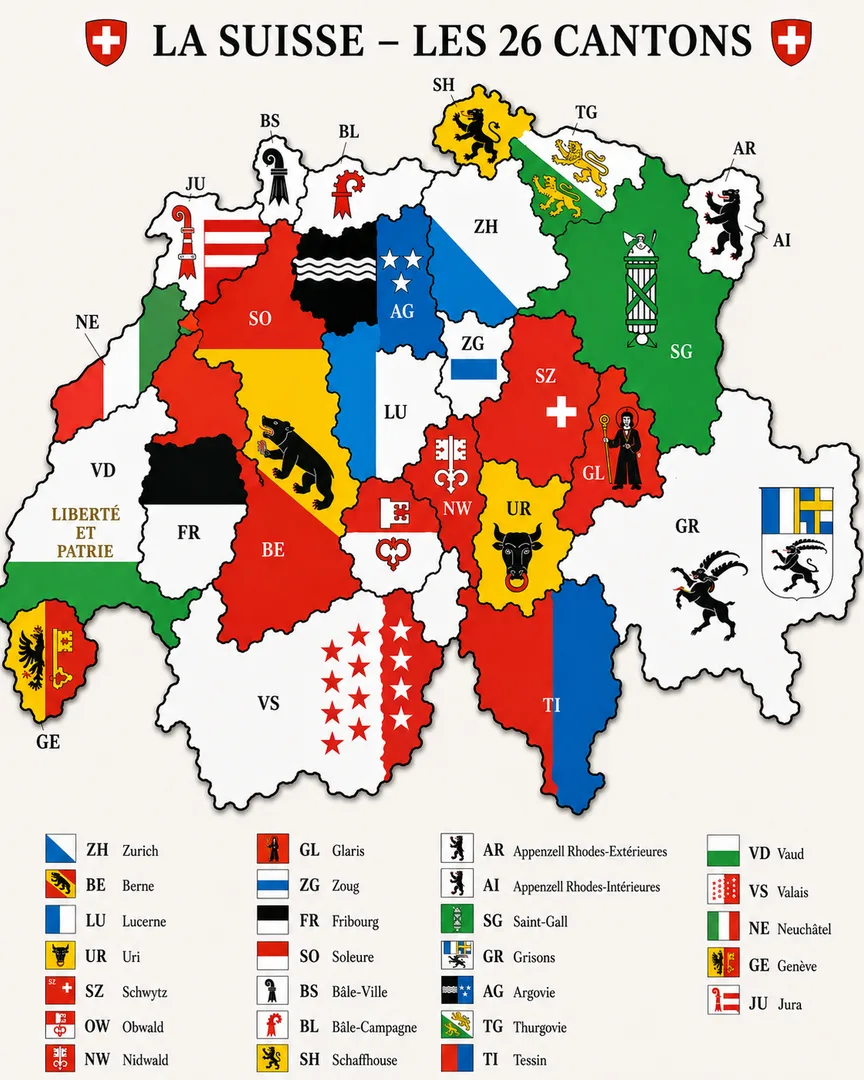Les 26 cantons de la Suisse