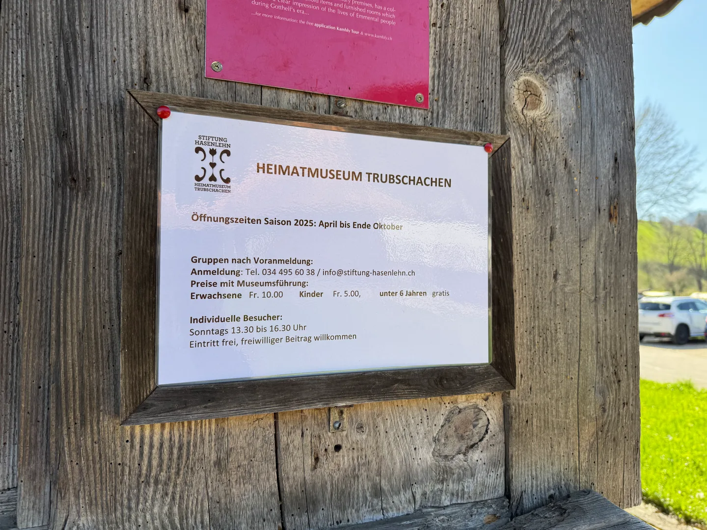 Opening hours, contact details, and admission fees for the Heimatmuseum, Trubschachen