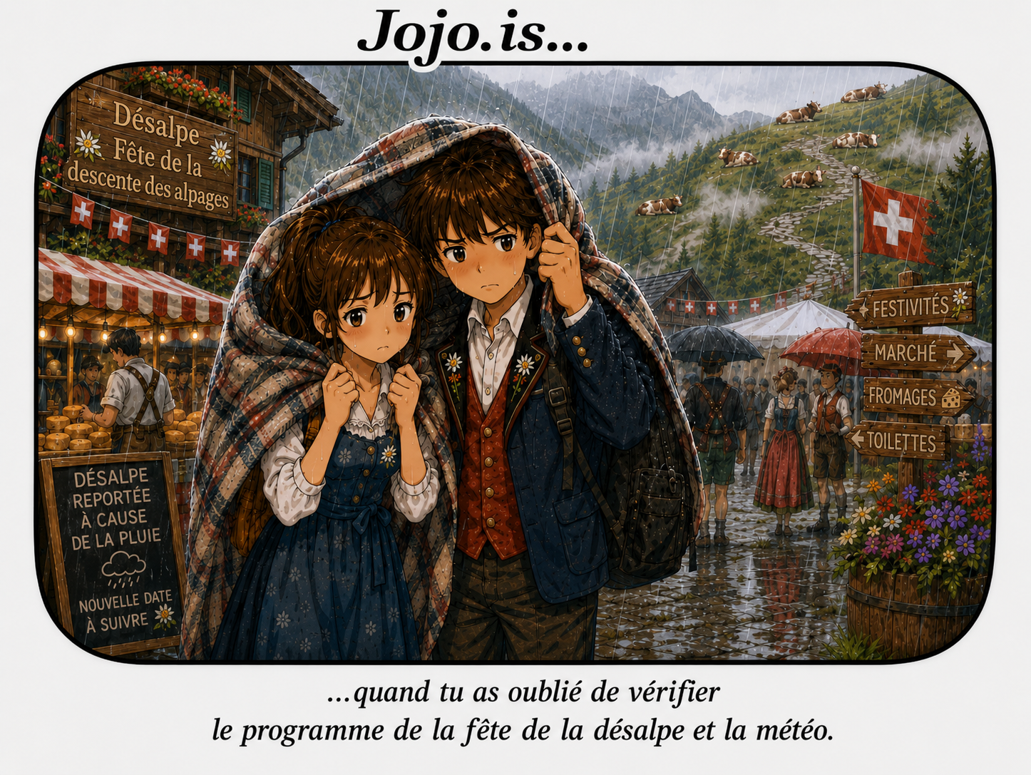 Jojo.is... quand tu as oublié de vérifier le programme de la fête de la désalpe et la météo.