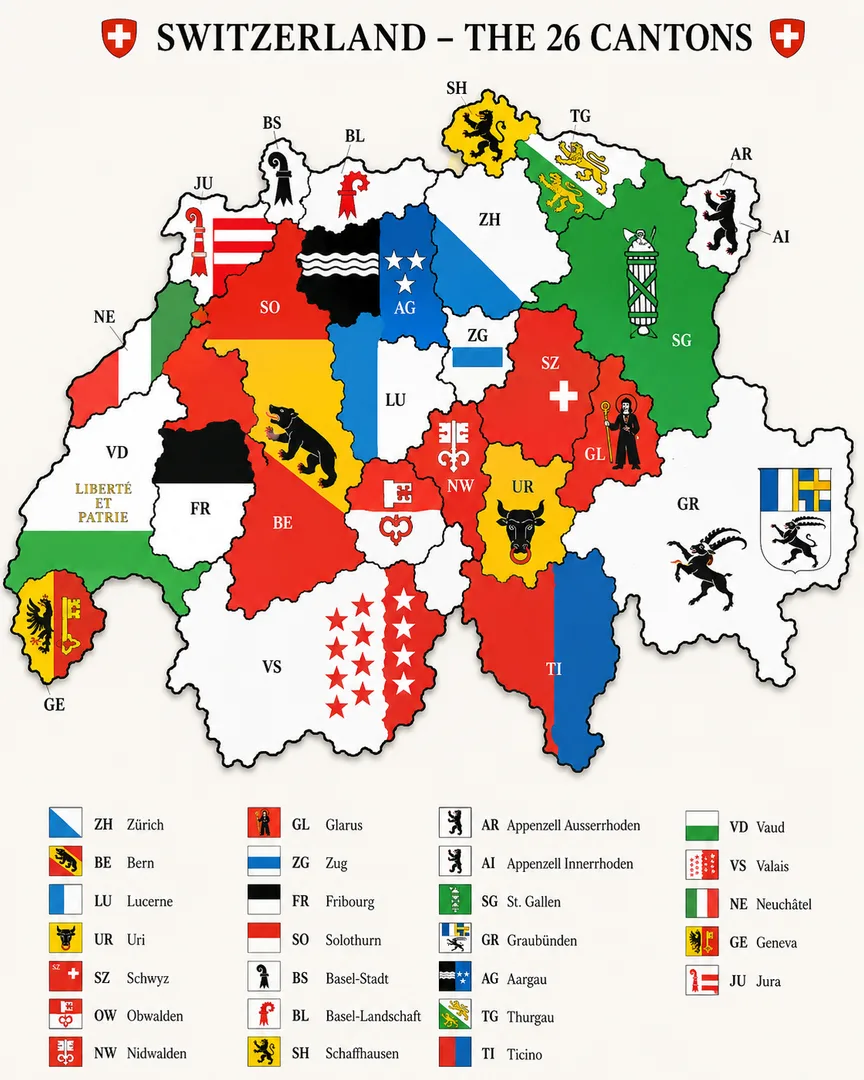 The 26 cantons of Switzerland