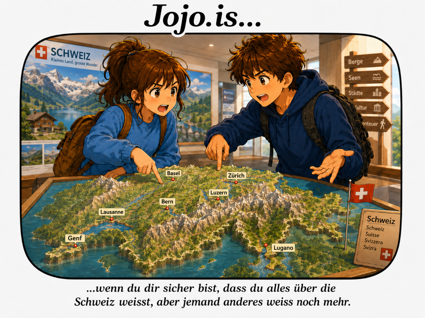 Jojo.is... wenn du dir sicher bist, dass du alles über die Schweiz weisst, aber jemand anderes weiss noch mehr.