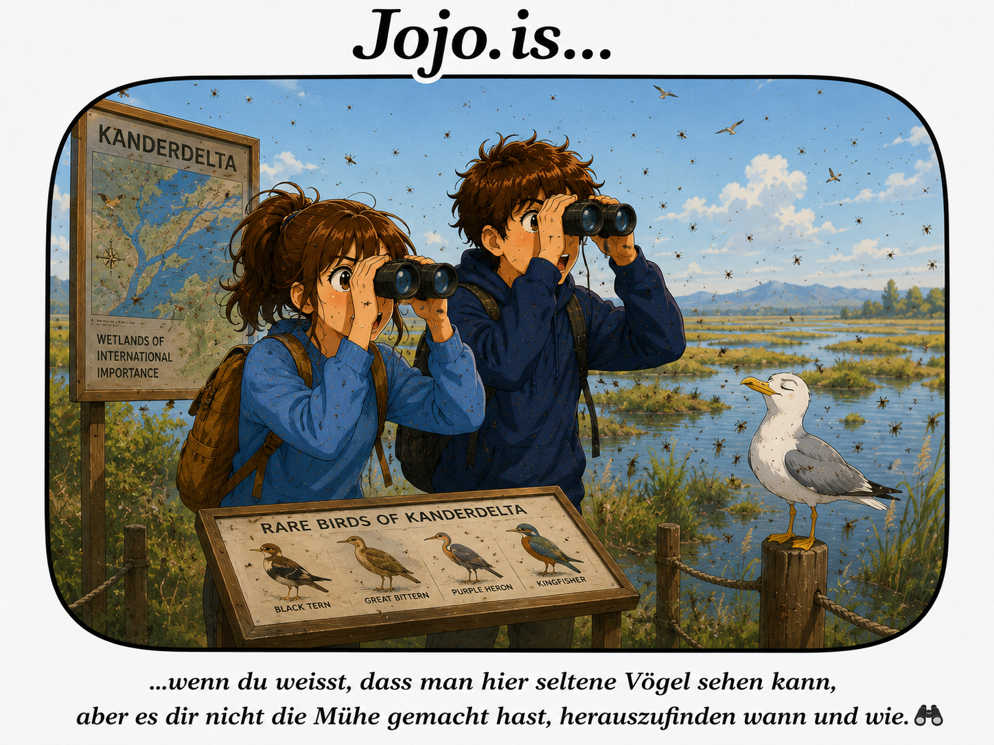 Jojo.is... wenn du weiss, dass man hier seltene Vögel sehen konnen, aber es dir nicht die Mühe gemacht hast, herauszufinden wann und wie.