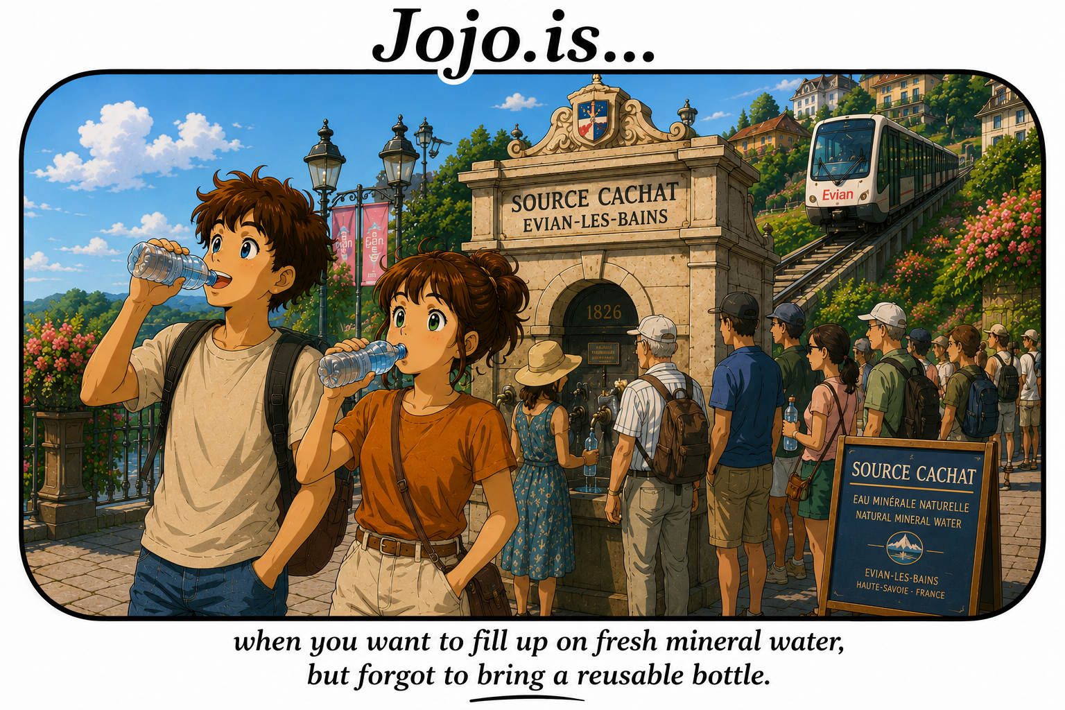 Jojo.is... when you want to fill up on fresh mineral water, but forgot to bring a reusable bottle.