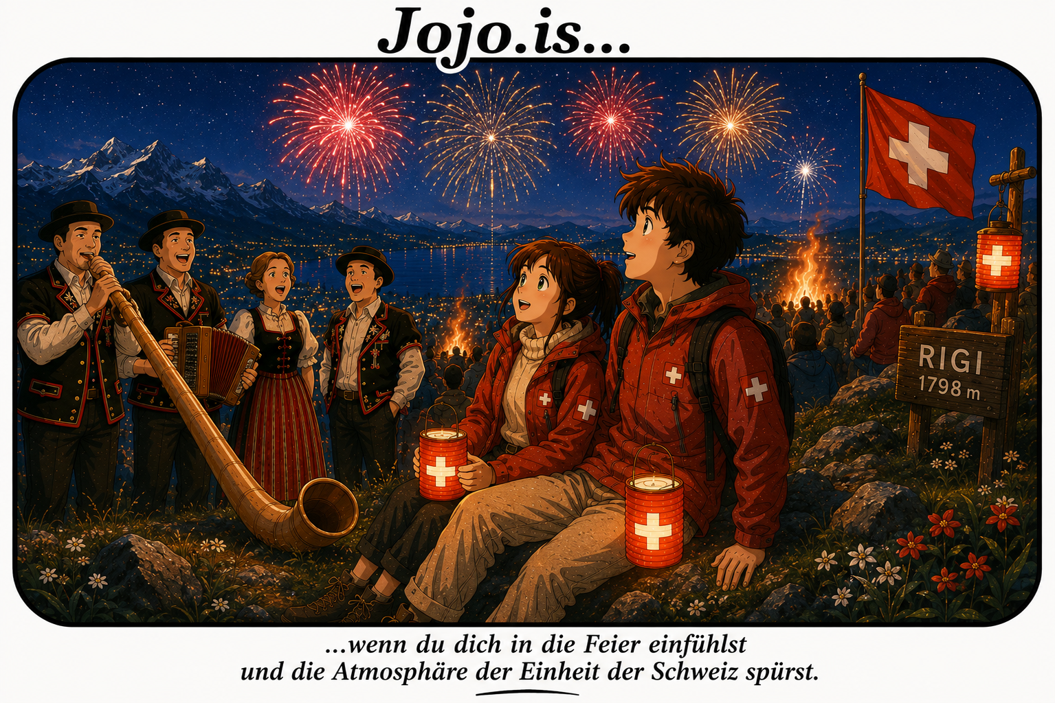 Jojo ist... wenn du dich in die Feier einfühlst und die Atmosphäre der Einheit der Schweiz spürst.