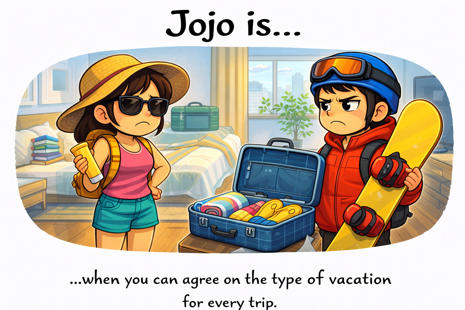 Jojo.is... when you can agree on the type of vacation for every trip.